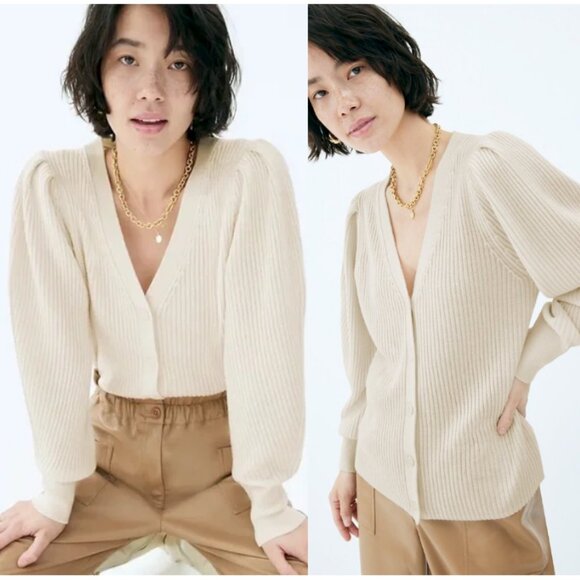 Aritzia Sweaters - WILFRED ARITZIA Merino Wool Carina Cardigan Sweater Puff Sleeve Size S